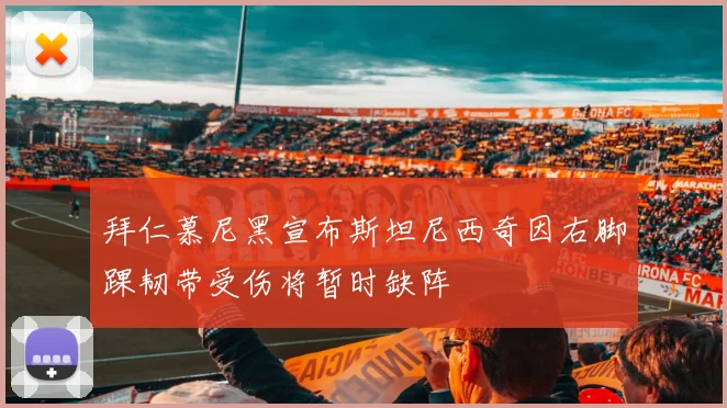 拜仁慕尼黑宣布斯坦尼西奇因右脚踝韧带受伤将暂时缺阵